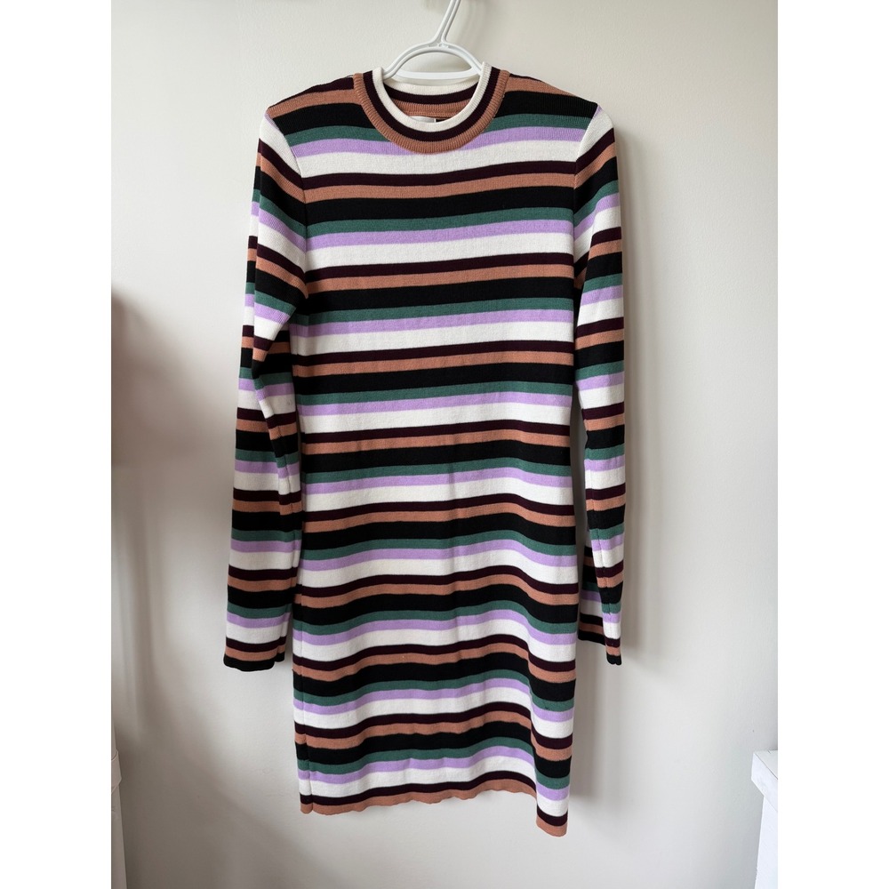 Dee Elly Multi Color Striped Long Sleeve Knit Sweater Mini Dress XL